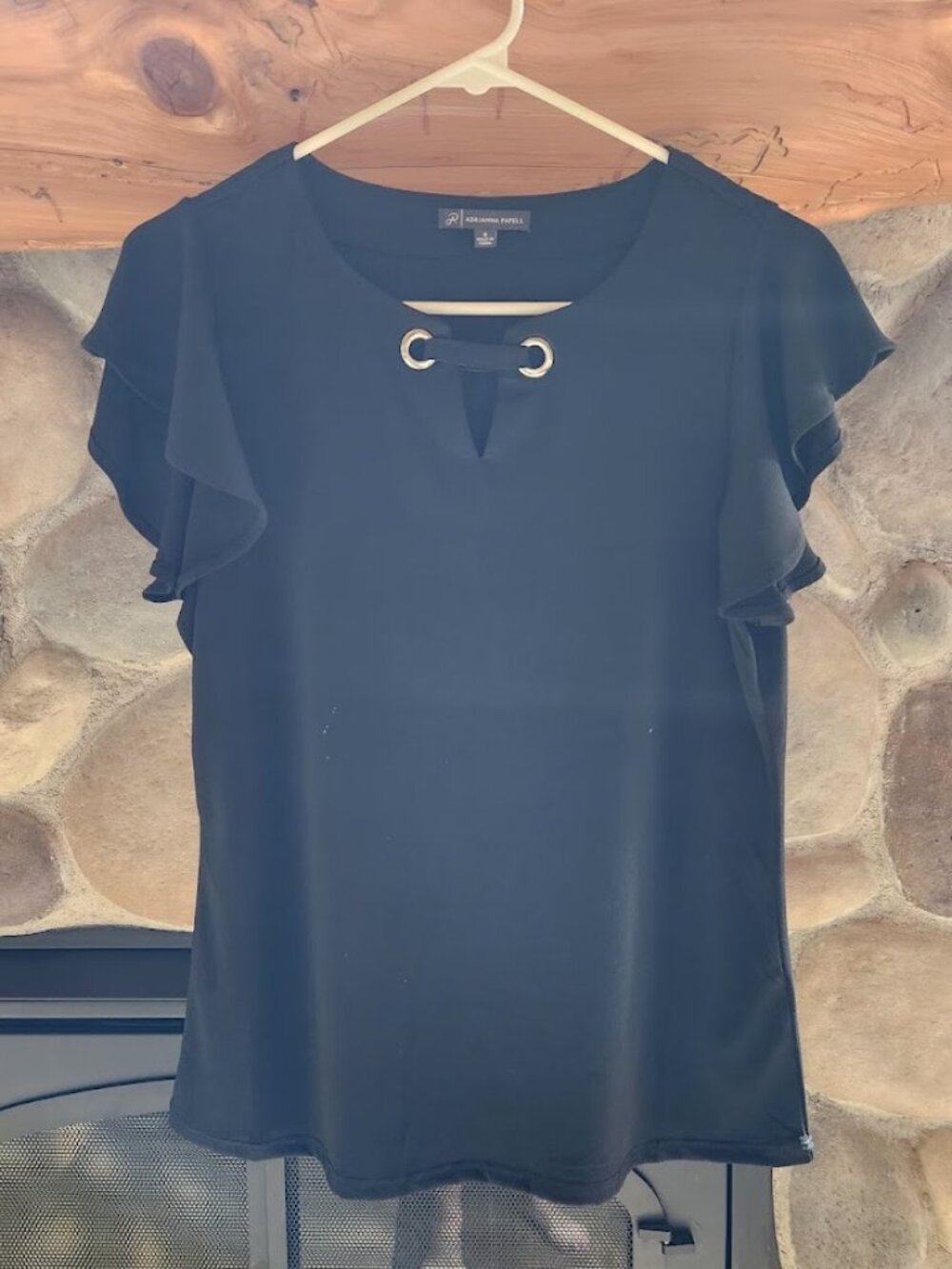 Adrianna Papell Black Top with Decorative Neckline - Like New!